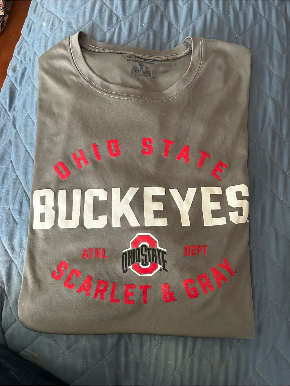 Champion Gray Ohio State Buckeyes Scarlet & Gray Short Sleeve Tee